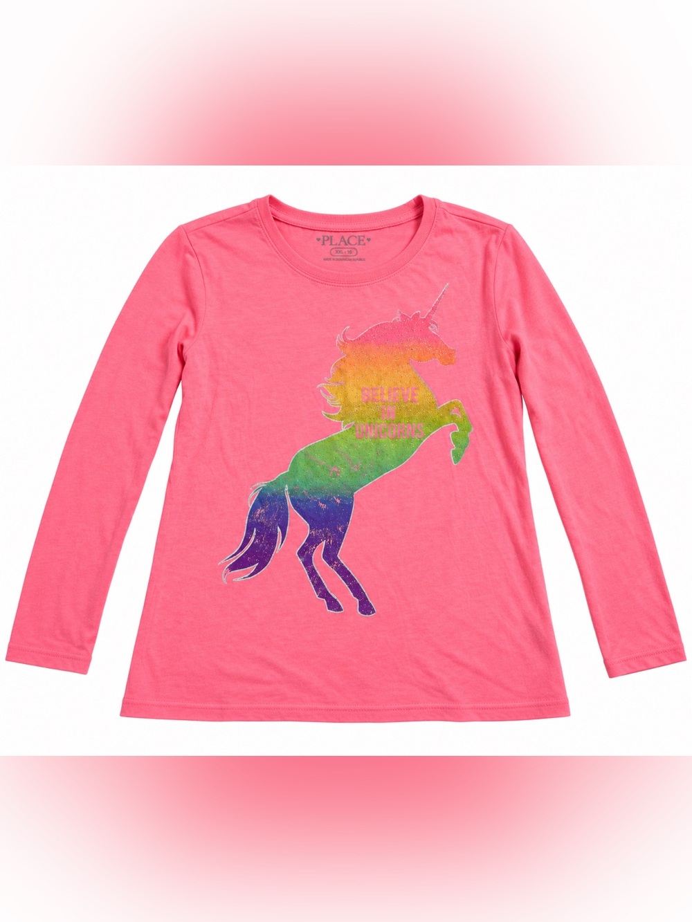 The Children’s Place Girls Pink Rainbow Unicorn Long Sleeve Shirt XXL 16